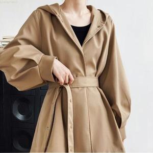 SUTA 박시 후드 빅 사이즈 코트 봄 가을 여성 후드 트렌치코트 잉글리쉬 고급감 망토형 쇼트 외투 벌룬 소