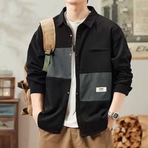 SUTA 춘추 아메리칸 카고 셔츠 남자 빈티지 청셔츠 루즈핏 긴팔 셔츠