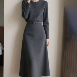 SUTA 조임 심플 원피스 여성 가을 겨울 슬림핏 결혼식 하객룩 오피스룩 정장 플레어 롱 원피스