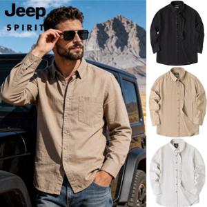 JEEP SPIRIT 남성 린넨 긴팔 셔츠 여름 빅사이즈 루즈핏 남방