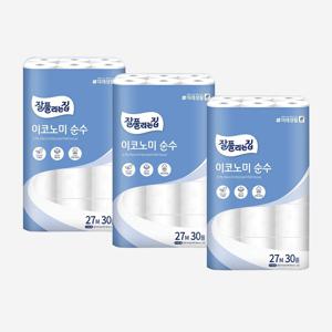 3겹 무형광 이코노미 순수 화장지 두루마리 롤 휴지 30롤 3팩 27m 총 90롤