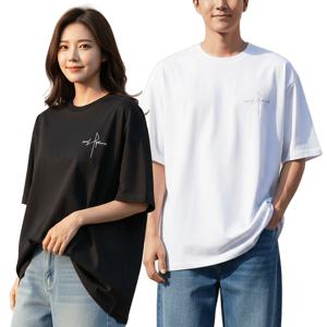 20수 고중량 순면 반팔티 높은음자리 오버핏 빅사이즈 두꺼운 남성 여성 면티 남자 라운드 반팔 면 티셔츠