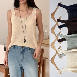 여성 니트 나시 조끼 뷔스티에 루즈핏 봄 여름 하찌 레이어드 민소매 나시티 니트티