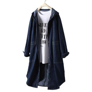 여자 봄 가을 루즈핏 트렌치 코트 간절기 롱 청코트 후드 롱 청셔츠