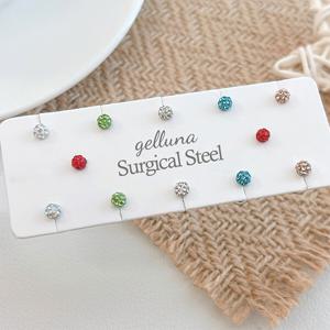 젤루나 (12P+2칸케이스SET) 써지컬 3mm 컬러 점토볼 큐빅 기본 심플 아웃컨츠 스터드 바벨 피어싱 P-13