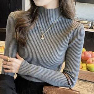 여성 기본 긴팔 반폴라티 골지 모 스판혼방 목폴라티 터틀넥 니트 슬림핏 반목티