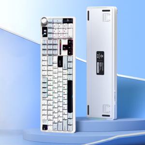 AULA 독거미 F108 pro 유무선 블루투스 기계식 키보드 gif스크린 노브 아이스블루 카라멜라떼축