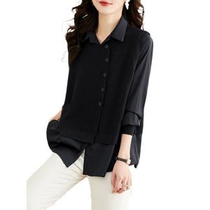 SUTA 빅 사이즈 캐주얼 투피스 여성 카라넥 캐주얼 니트 레이어드 셔츠 블라우스