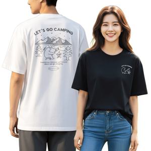 20수 고중량 순면 반팔티 GO캠핑 오버핏 빅사이즈 두꺼운 남성 여성 면티 남자 라운드 반팔 면 티셔츠 MY49