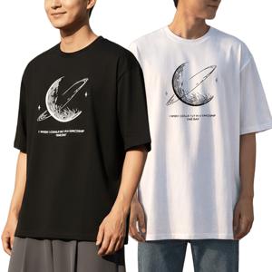 20수 고중량 순면 반팔티 우주여행 오버핏 빅사이즈 두꺼운 남성 여성 면티 남자 라운드 반팔 면 티셔츠