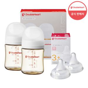 (현대Hmall)더블하트 3세대 160ml 베이직 트윈팩(젖병2개) + 젖꼭지 2개