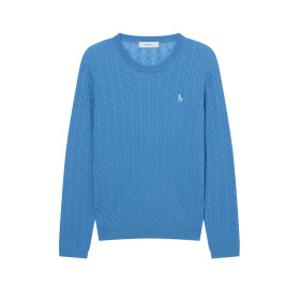24FW 클리어런스울100% 블루 케이블 라운드넥 스웨터 HSSW4DC83B2