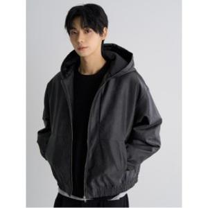 페이크 레더 후드 패디드 보머 애쉬 45613ZCM14)