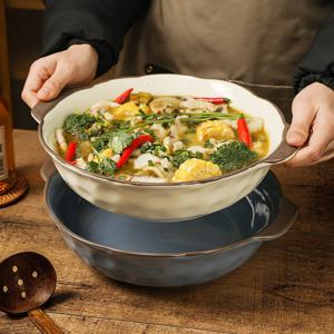 2개세트 와쇼쿠노 나베그릇 12/14인치 대형접시(전자렌지/오븐/식세기가능)