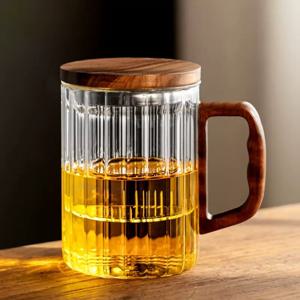 우드 손잡이 내열유리 머그컵 유리 머그잔 필터 찻잔