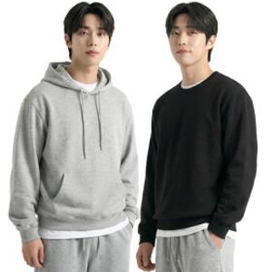 1+1 남여공용 데일리 무지 맨투맨+후드티셔츠