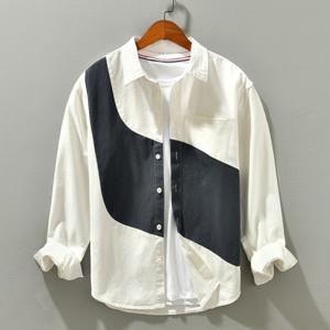 남성 캐주얼 배색 카라넥 긴팔 셔츠 남자오버핏셔츠 남자셔츠