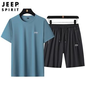 JEEP 여름 남성 캐주얼 트레이닝복 세트 반바지 반팔티 루즈 운동복