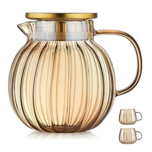 무궁화 골드 스트라이프 대용량 내열 유리 티포트 세트 찻잔 티포트 다도 세트 홈카페 용품