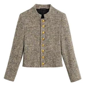 SUTA 춘추 쇼트 코트 여성 트위드 숏 자켓 골드버튼 라운드넥 봄 가을 아우터