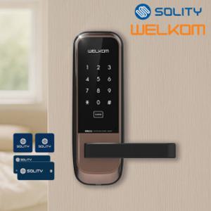 WL-205 나무문용 무타공 카드키4개+번호키 목문 판넬문 방문손잡이 사무실 도어록 현관문 디지털도어락