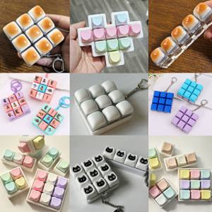 미니 블럭 led 키보드 딸깍이 키캡 피젯 토이 스트레스 해소 손 장난감 키링 백참 열쇠고리 4구 6구 9구
