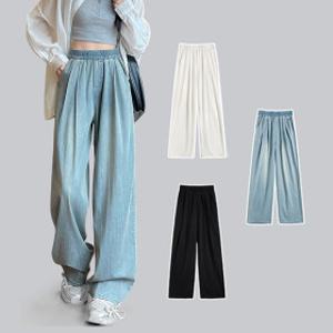 재입고 RT-N08/ 여름 여성 청바지 텐셀 와이드 통 데님팬츠 슬랙스핏 주름밴딩