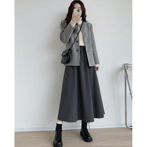 여성 모던 트렌디 코듀로이 골지 스판 기모 롱스커트 플레어 A라인 밴딩 골덴 치마 (2장이상추가할인)