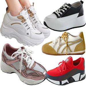 여성 운동화 키높이 스니커즈 가죽 통굽 패션 슬립온 런닝화 조깅화 소가죽 경량 쿠션 여자 모노에이드