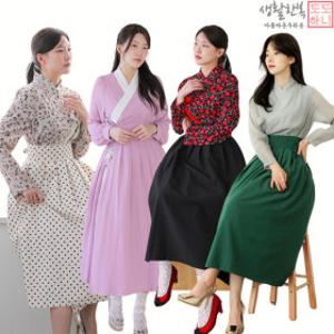 신상 빅사이즈 생활한복 허리치마 철릭원피스 퓨전 데일리 신부 한복 여성한복 덧치마 저고리 단체복