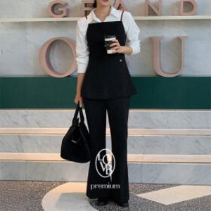 (MADE) 콜어바웃슬림 페플럼 슬리브리스+밴딩 부츠컷 슬랙스 투피스set