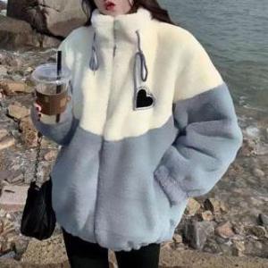 NC275 배색 목폴라 긴팔 양털 집업 아우터