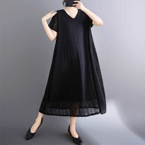 지홍 롱원피스 면마 빅사이즈 롱원피스 루즈핏 쉬폰 레이온 레이스