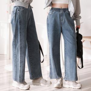 여성 절개 밴딩 와이드 팬츠 사이드 옆 핀턱 빅사이즈 돌청 밴딩 통 바지 중청 봄 8부 9부