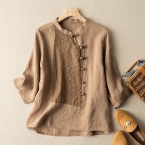 여성 7부 소매 면마 생활한복 블라우스