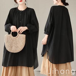 빅사이즈 롱블라우스 오버핏 루즈핏 롱셔츠 88 99 110 미시 마담