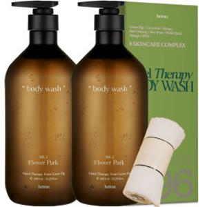 (플라워파크향) 헤트라스 호텔테라피 바디워시 클렌저 1013ml 2개입 퍼퓸 대용량 약산성 +샤워타올 증정