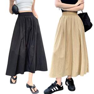 여성 캐주얼 A라인 플레어 치마 허리 밴딩 롱스커트