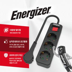 에너자이저 멀티탭 과부하차단 고용량 납작 콘센트 대용량 / 블랙 3-4-6구 2m 4m 힘세고 오래가는 멀티탭