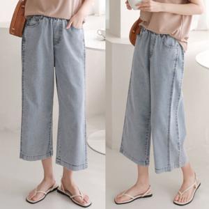 여성 옆 핀턱 밴딩 청바지 8부 통 와이드 팬츠 배기핏 항아리핏 여름 연청 빅사이즈 가을 진청 커브드