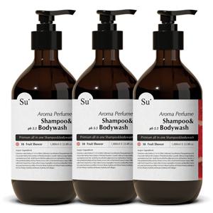 수오가닉 퍼퓸 샴푸워시 프루트샤워 1000ml 3개