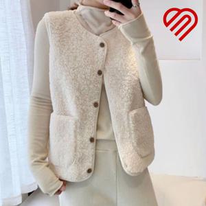 씨엠 베이직 양털 후리스 뽀글이 조끼 숏 여성용  단추형