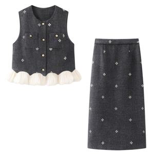 SUTA 춘추 여성 모직 조끼+스커트 세트 투피스 통근 세트