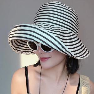 스트라이프 벙거지모자 여성여름모자 버킷햇 챙넓은 햇빛가리개 휴양지 바캉스 여자 모자