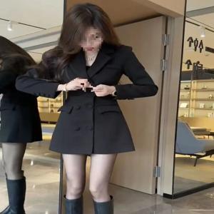 프렌치 기질 명미녀 스타일 날씬해 보이는 더블 브이넥 긴팔 원피스 봄 가을 패션 시크 스커트