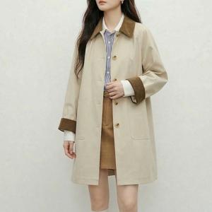 SUTA 춘추 카키 트렌치코트 일본 하프코트 배색 카라 트렌치 코트