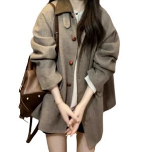 빈티지 한국 모직 코트 여 춘추 고급스러운 키 작은 터틀넥 쇼트 모직 코트