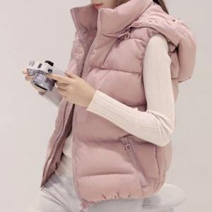 겨울 여성 경량패딩조끼 빅사이즈 탈부착 후드 누빔 패딩베스트