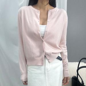 파스텔 봄 니트가디건 라운드넥 루즈핏 크롭가디건 핑크