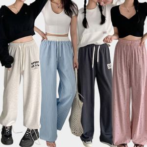 여성 와이드 팬츠 조거 트레이닝 밴딩 빅사이즈 바지 핀턱 스트링 면 투웨이 절개 봄 홈웨어 파자마 여름
